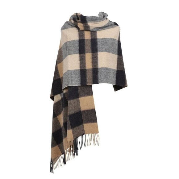 100% Lambswool HYPOALLERGENIC Scarf Soft Warm Navy Tan Ivory NWT - Picture 4 of 4